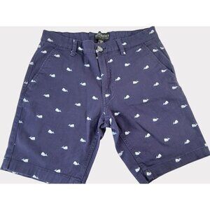 Knickerbocker Flex Navy Blue Whale Print Mes Shorts Size 30 Waist Cotton Stretch